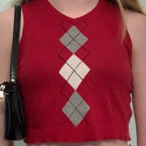 y2k red argyle top!